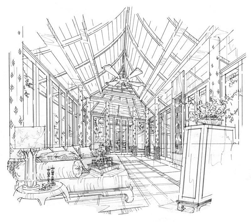 Sketch Interior Perspective Living Room, Black And White Interior Design. Stock Illustration - Illustration of lined, sketch: 77111373 -   12 garden design Sketch perspective ideas