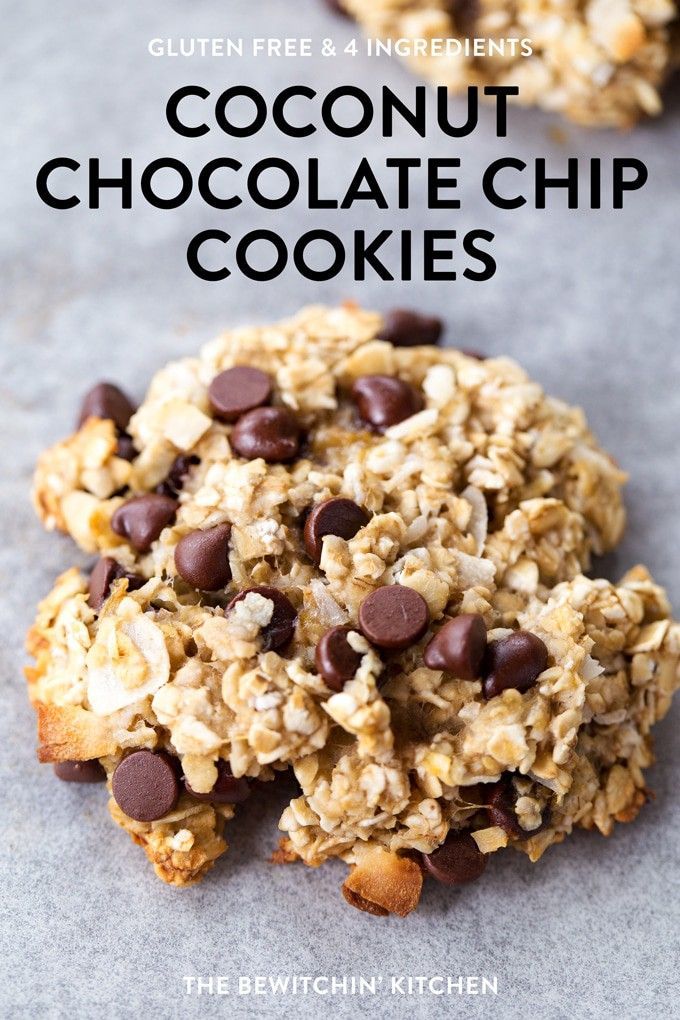 4 Ingredient Gluten Free Coconut Chocolate Chip Cookies | The Bewitchin' Kitchen -   14 desserts Coconut clean eating ideas