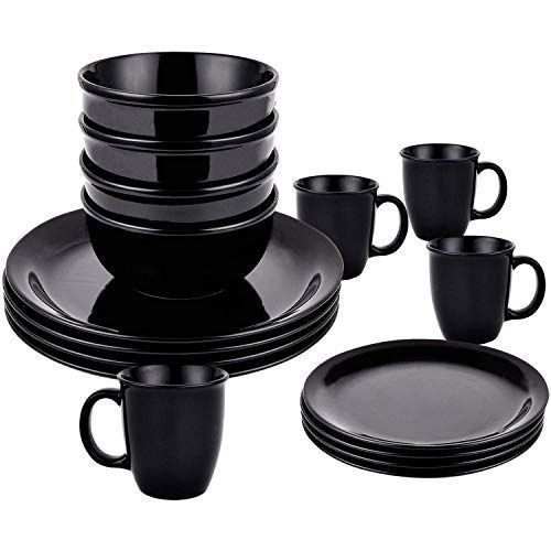 16 Piece Dishes Dinnerware Sets, Black Ceramic Dinnerware Set, Porcelain Dinnerware Sets Including Dinner Plates Dessert Plates Fruit Bowls and Mugs for Everyday Use, Service for 4 | All4Hiking.com -   14 desserts Plating dinnerware ideas