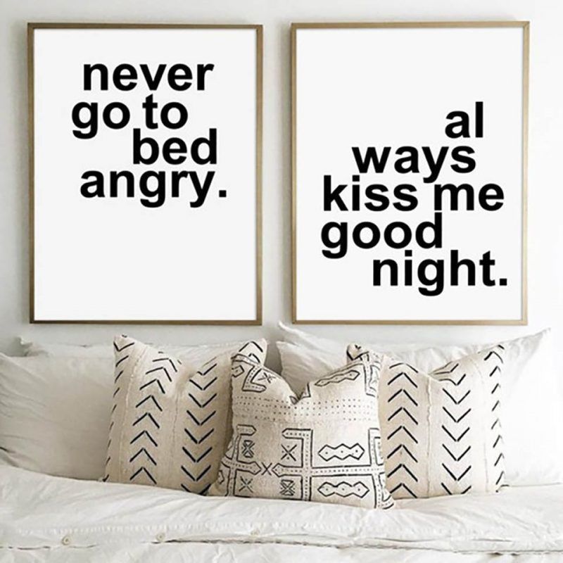 Nordic Prints Never Go To Bed Angry Quotes Pictures Minimalist Home Wall Art Modular Poster Painting Canvas Living Room Decor -   14 room decor For Couples beds ideas