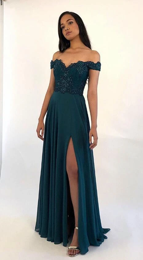 Off Shoulder Long Prom Dress with Applique and Beading,8th Graduation Dress, Evening Gown,Winter Formal Dress CD986 -   15 dress Graduation green ideas