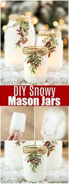 DIY Snowy Mason Jars -   15 holiday Design mason jars ideas