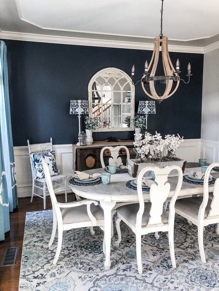 Navy paint on an accent wall brought a bold pop to my dining room transformation! | Wilshire Collections -   15 room decor Dining accent walls ideas