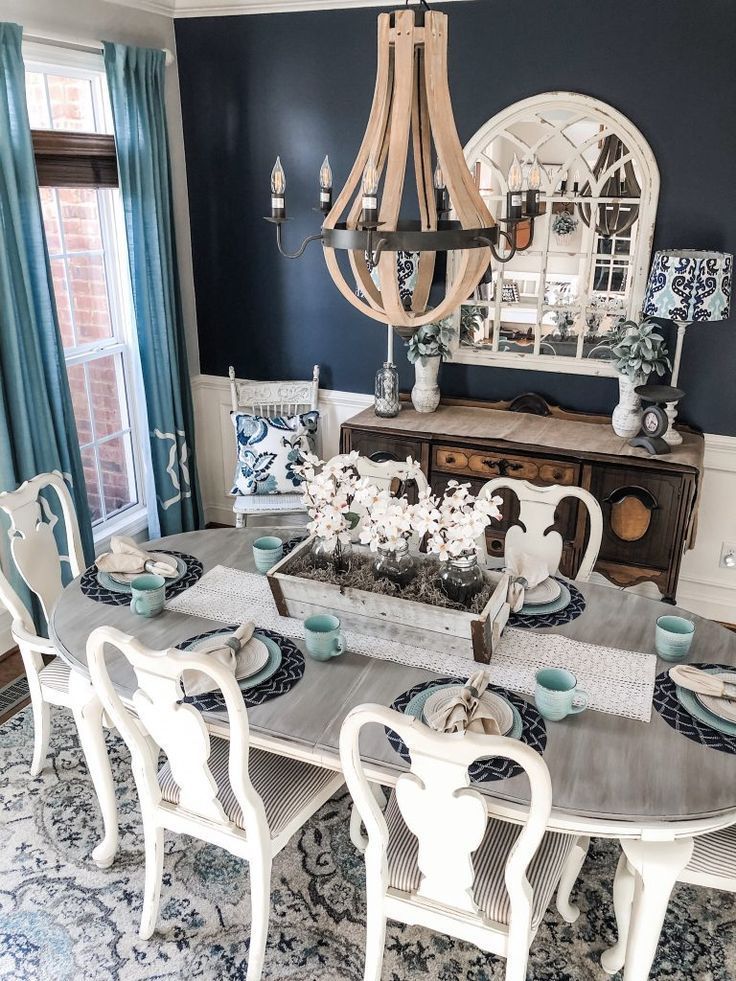 Navy paint on an accent wall brought a bold pop to my dining room transformation! | Wilshire Collections -   15 room decor Dining accent walls ideas