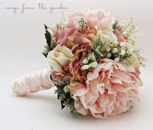 Bridal Bouquet Lily of the Valley Peonies Roses Hydrangea Pink and White- Customize for Your Colors -   15 silk wedding Bouquets ideas