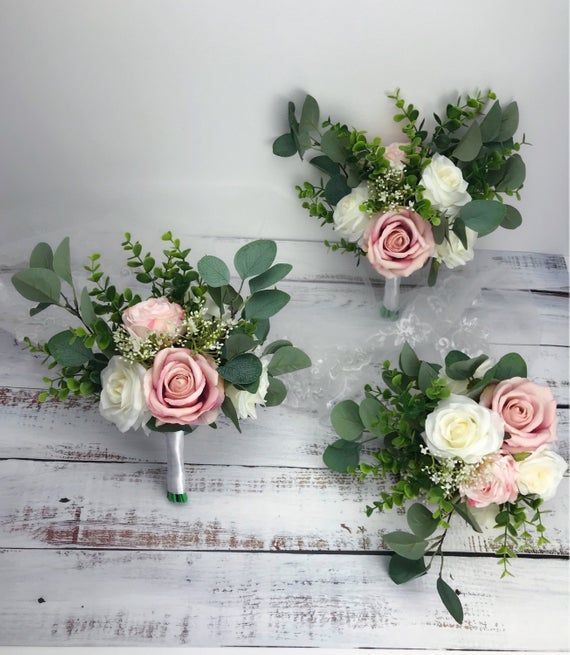 Wedding bouquet ,dusty rose,blush pink white cream ?rose peonies eucalyptus bouquet ,boho bouquets , bridal bridesmaids bouquet -   15 silk wedding Bouquets ideas