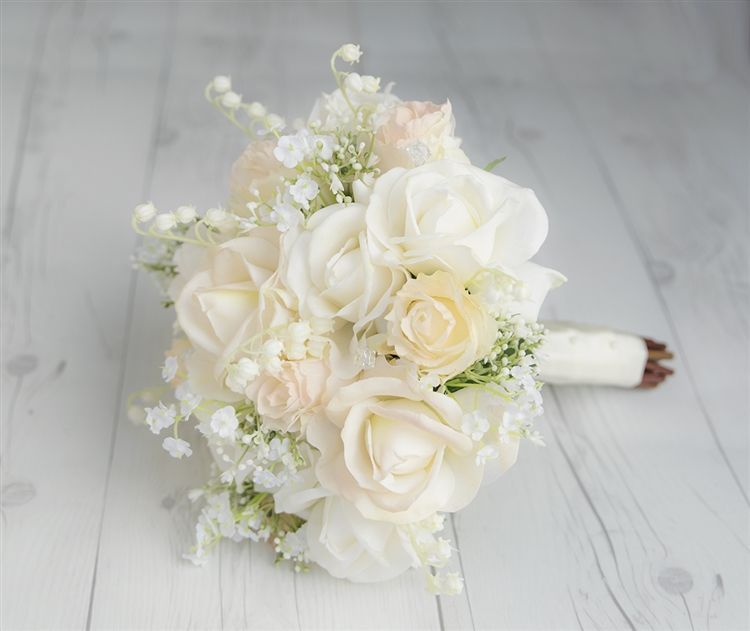 Real Touch Champagne & Off White Roses and Fillers Silk Wedding Bouquet -   15 silk wedding Bouquets ideas