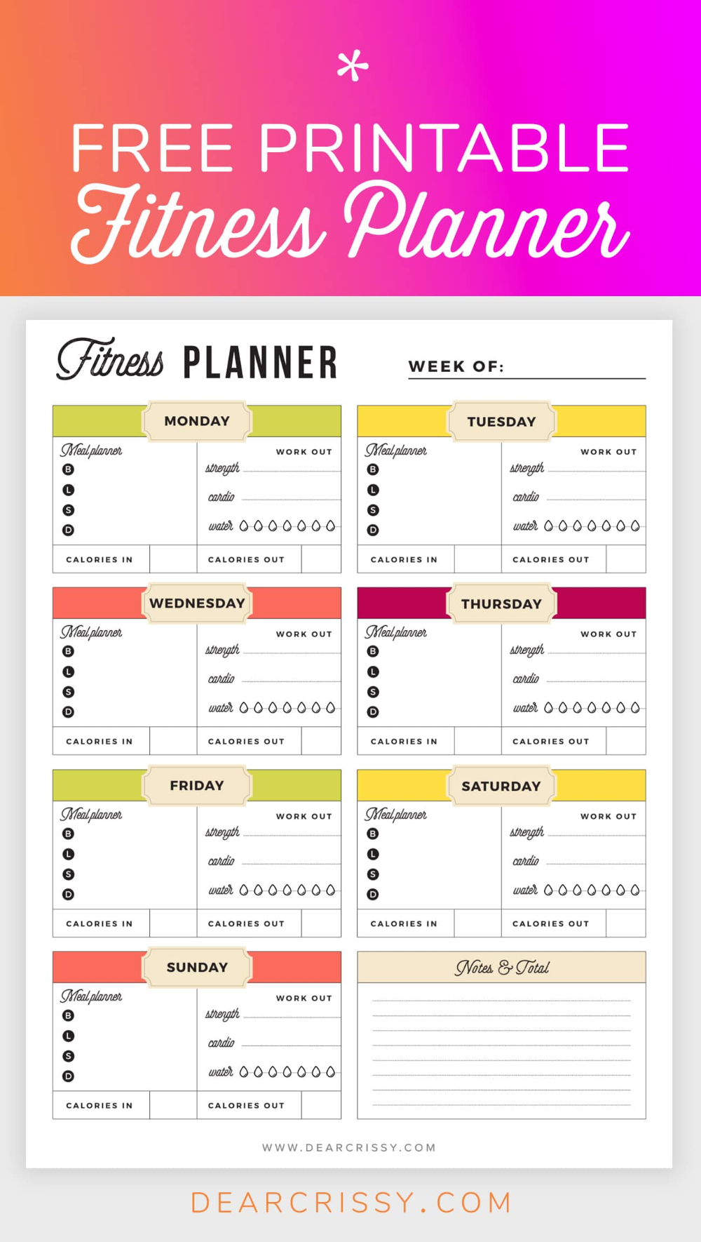 Free Printable Fitness Planner - Meal and Fitness Tracker, Start Today! -   16 fitness Planner diy ideas