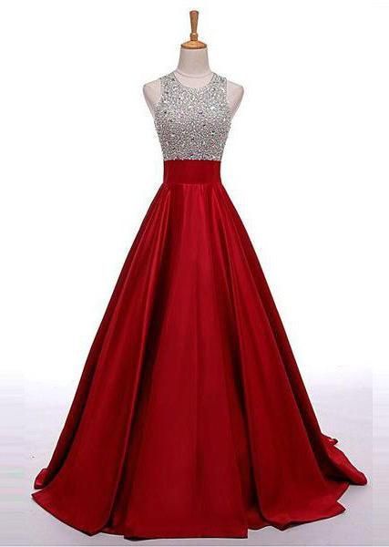 2020 Gorgeous Red Sequins Floor-Length/Long A-Line/Princess Satin Prom Dresses ZBridal -   16 gawon dress Beautiful ideas