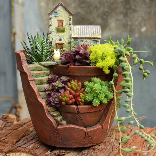 Creative Succulent Plants Flowerpot Resin Green Plant Micro Landscape Decoration Planter -   17 planting Green planters ideas