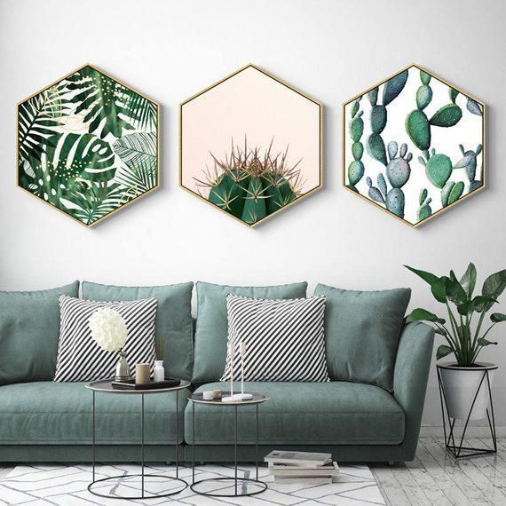 Home Hexagon Green Plant painting, Plant Framed art, Christmas gift, living room decor, gift for her, home decor, gift for women,wall art -   17 room decor Art shape ideas