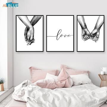 Nordic Poster Black And White Holding Hands Canvas Prints Lover Quote Wall Pictures For Living Room Abstract Minimalist Decor -   17 room decor Art shape ideas