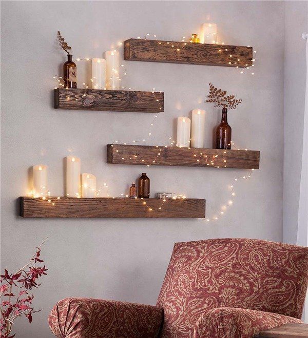 Rustic Wooden Wall Shelf -   17 room decor Lights floating shelves ideas
