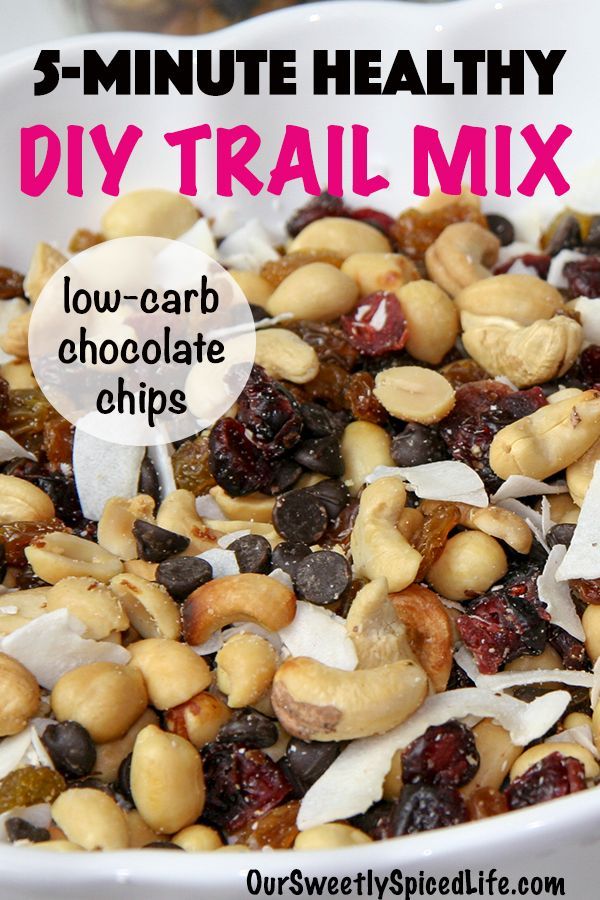 5-Minute Healthy DIY Trail Mix with low-carb, stevia-sweetened chocolate chips! -   18 healthy recipes Snacks salty ideas