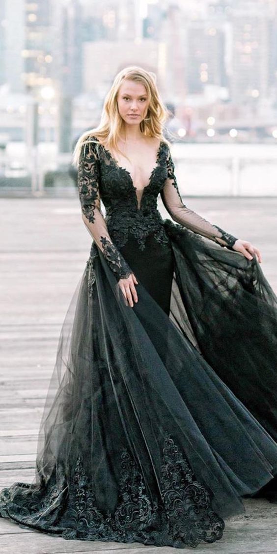 Deep V Neck Long Prom Dress ? Black| Prom Dress With Lace -   19 black wedding Gown ideas
