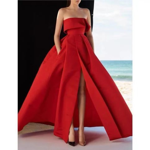 Red party dress strapless evening dress high split prom dress satin long formal dress backless evening dress,prom dress ,4970 -   19 dress Formal gala ideas