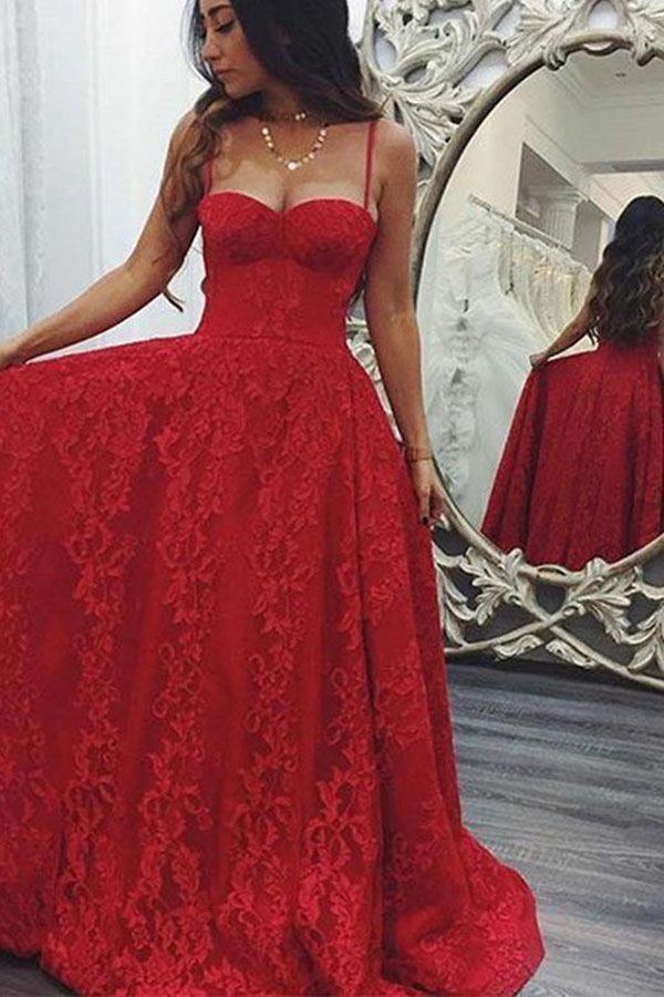 Chic Red Lace Prom Dresses Spaghetti Straps Long Formal Evening Gowns,SF0505 -   19 dress Formal gala ideas