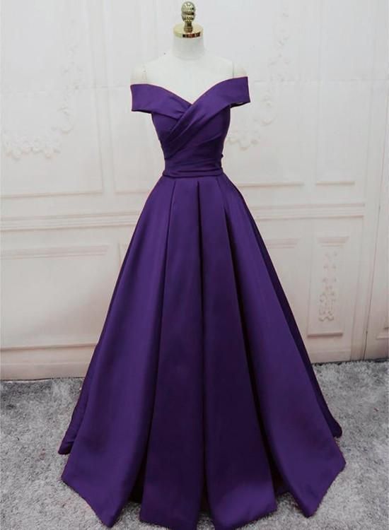 Dark Purple Off Shoulder Satin Long Formal Gown, Prom Dresses  CR 3684 -   19 dress Formal gala ideas