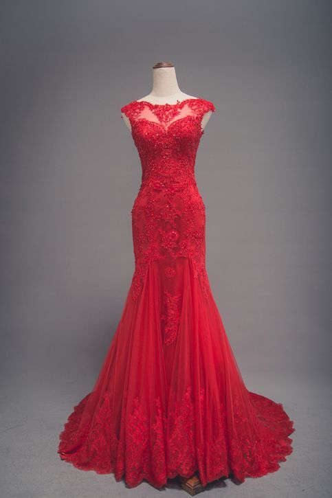 Mermaid Red Lace Evening Dress,Red Lace and Tulle Wedding Dress from Sancta Sophia -   19 dress Red simple ideas