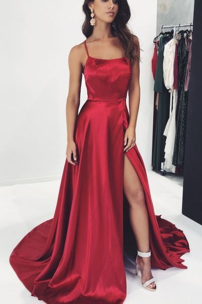 Dress with Side Slit,Halter Satin Prom Dresses,Long Prom Dress with Split,Sexy Evening Dresses,3431 -   19 dress Red simple ideas