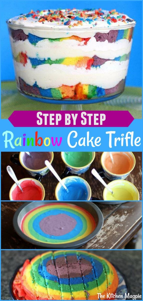 How To Make A Rainbow Cake Trifle | The Kitchen Magpie -   11 cake Rainbow awesome ideas
