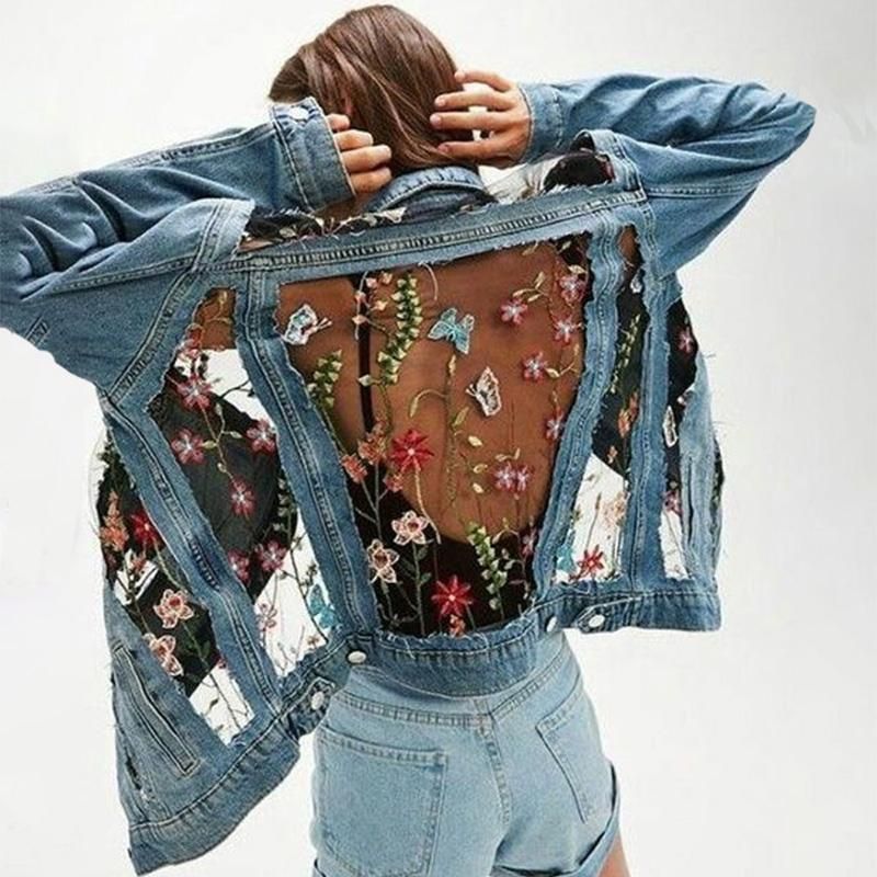Fashion Embroidered Lace Stitching Denim Jacket -   11 DIY Clothes Denim jacket ideas