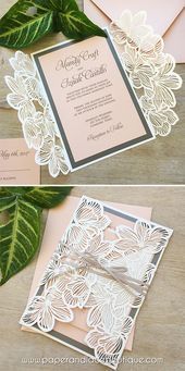 MANDY - White Shimmer Laser Cut Wedding Invitation with Blush Card Stock & Charc... -   14 laser cut wedding Invites ideas