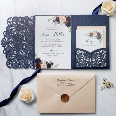 Boho Navy Blue Elegance Laser Cut Wedding Invitations PWIL085 - Pro Wedding Invites -   14 laser cut wedding Invites ideas