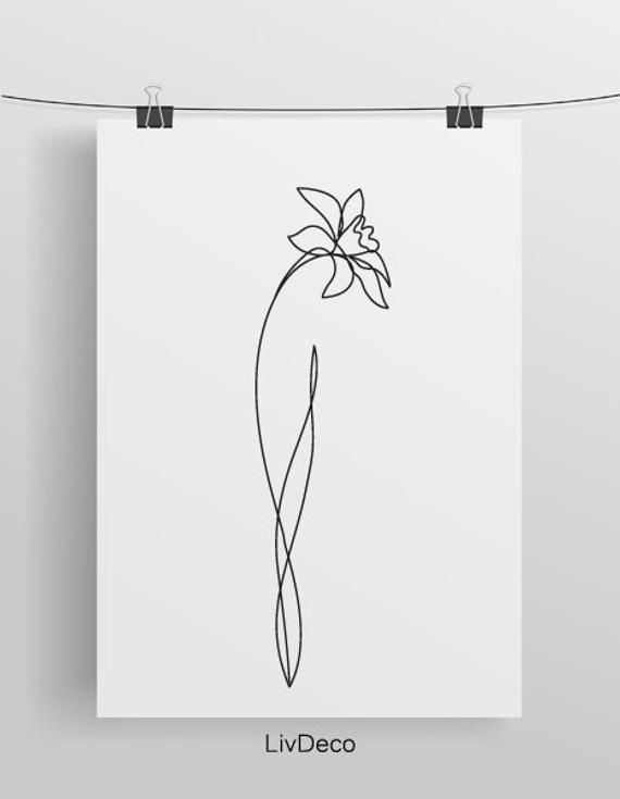 Narcissen bloem printable Wall Art, minimalistische kunst, een lijntekening, zwart en wit decor, abstract plant poster, enkele lijn, continue -   14 minimalist planting Art ideas