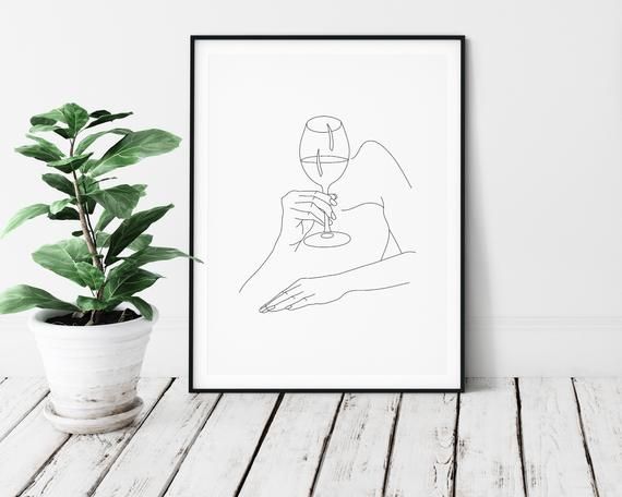 Wine Hands Art Print | Wine Woman Line Art | Wine Drinker Poster | Minimalist Wine Lover Art | Line Drawing Wine Glass | Line Art Wine Print -   14 minimalist planting Art ideas