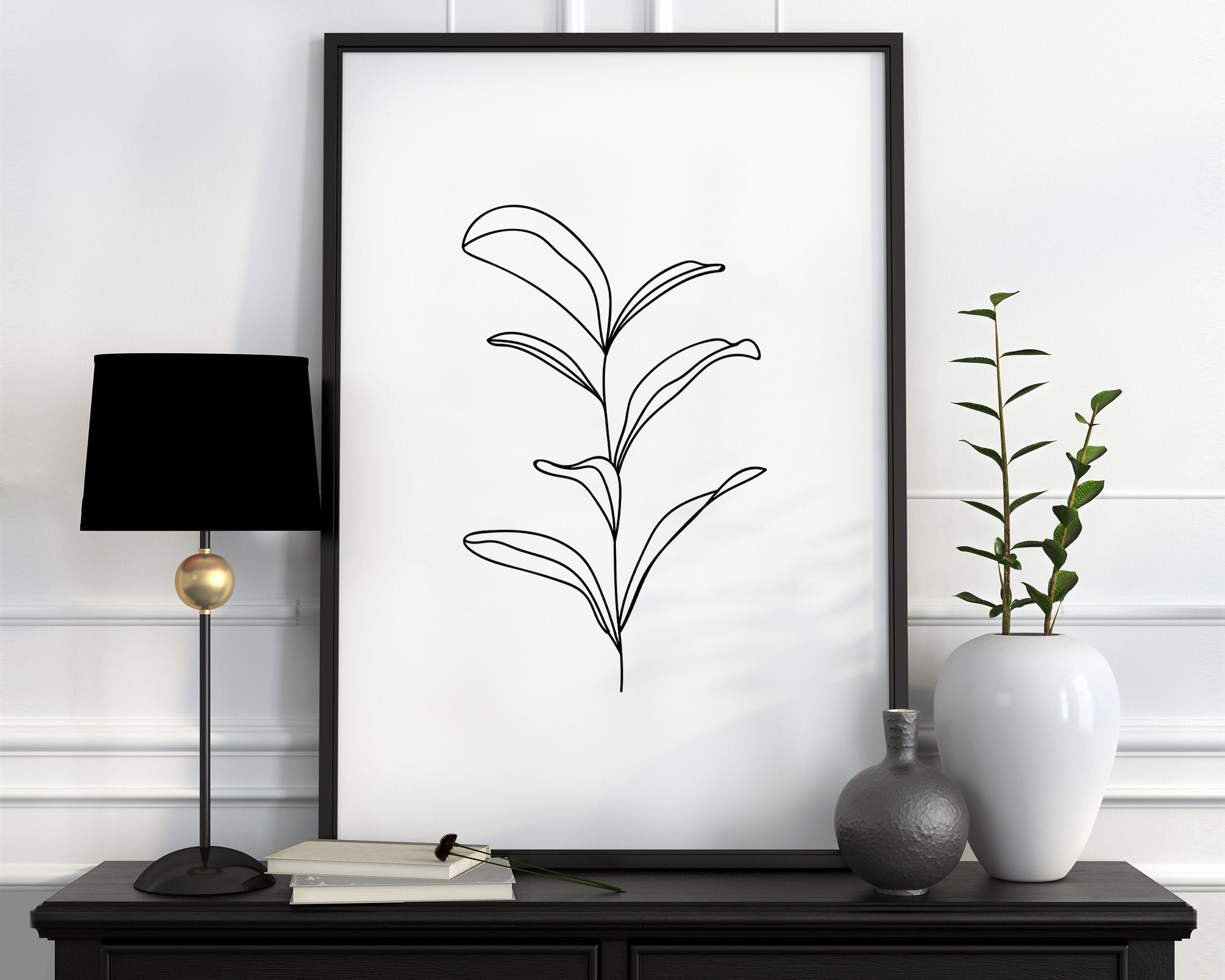 Botanic Wall Art, Abstract Leaves Print, Botanical Nordic Sketch, Minimalist Plant Art, Single Line Drawing, Modern Art Minimal Nature Print -   14 minimalist planting Art ideas