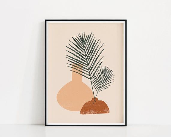 Palm Leaf Vase Art Print | Terracotta Pot Wall Art | Clay Pottery Poster | Abstract Pottery Wall Print | Minimalist Plant Art | Tropical Art -   14 minimalist planting Art ideas