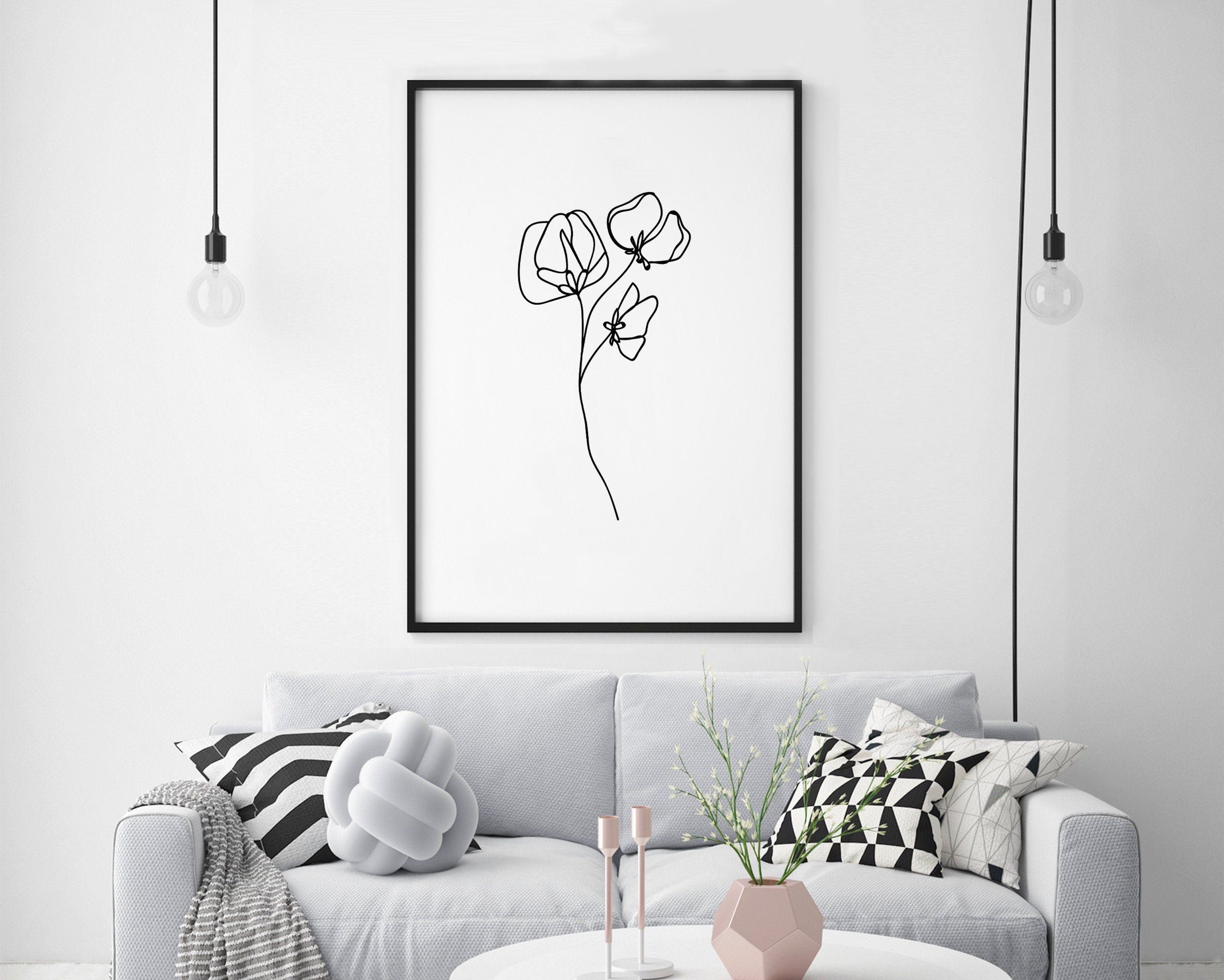 Poppies Wall Art, Abstract Flower Print, Botanical Nordic Sketch, Minimalist Plant Art, Single Line Drawing, Modern Art Minimal Nature Print -   14 minimalist planting Art ideas