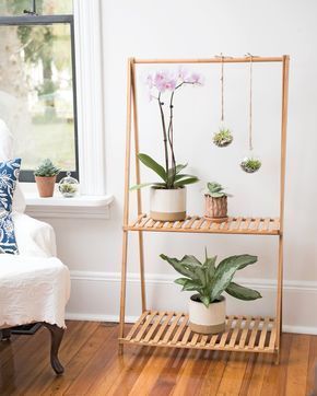 Bamboo Plant Stand with Hanging Bar | Gardener's Supply -   15 hanging plants In Living Room ideas