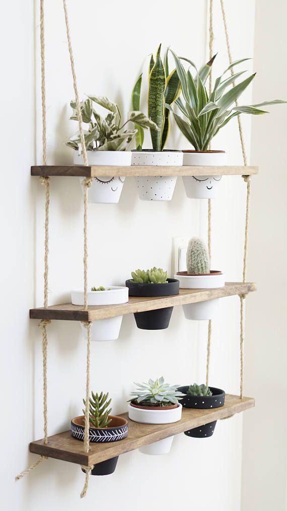 TriBeCa Trio Pot Shelf  / Hanging Shelves / Planter Shelves / Floating Shelves / Three Tiered Shelf -   15 hanging plants In Living Room ideas