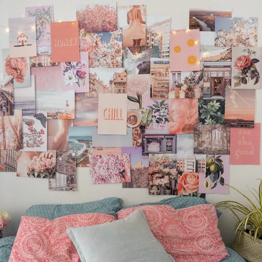 Peachy Pink Collage Kit -   15 room decor Indie photo walls ideas