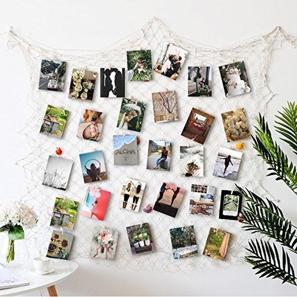 Photo Hanging display with 40 Clip by HAYATA - Fishing Net Wall Decor - Picture Frames & Prints Multi Photos Organizer & Collage Artworks - Nautical Decorative Dorm Bedroom Christmas Decorations | Wish -   15 room decor Indie photo walls ideas
