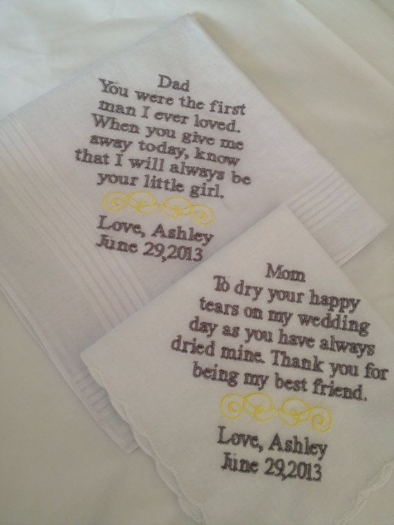 Set of Two Personalized WEDDING HANKIE'S Mother & Father of the Bride Gifts Hankerchief - Hankies -   15 wedding Day frases ideas