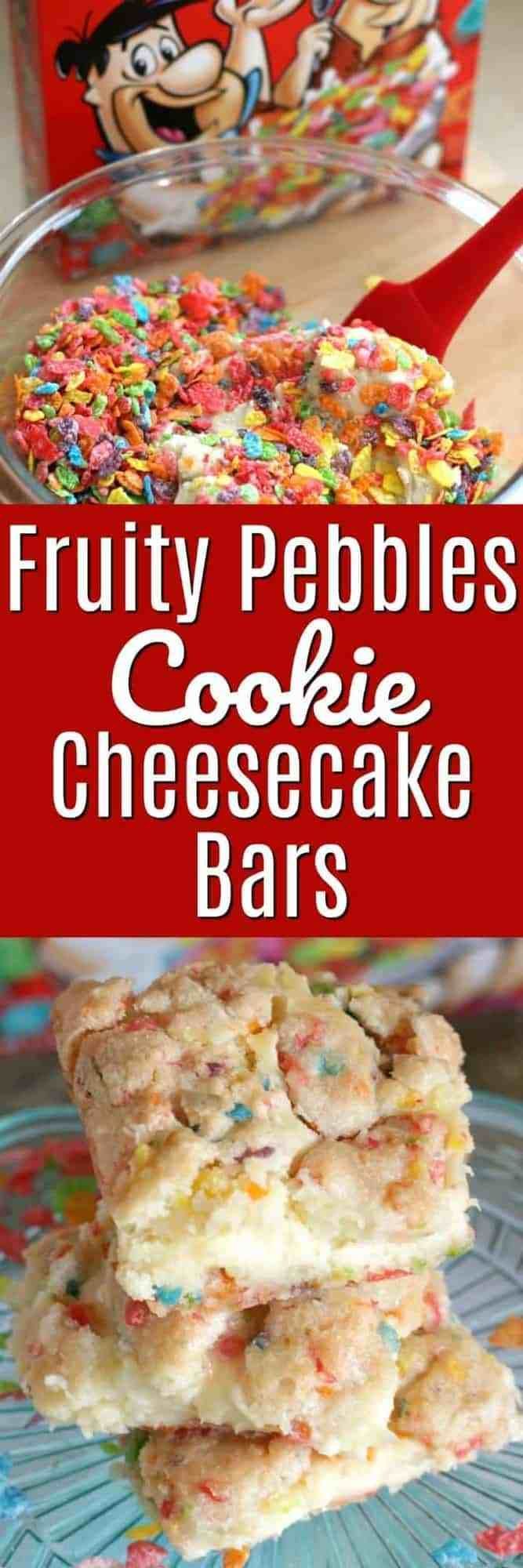 Fruity Pebbles Cookie Cheesecake Bars - 6 Ingredients and easy to make! -   16 fruity desserts Recipes ideas