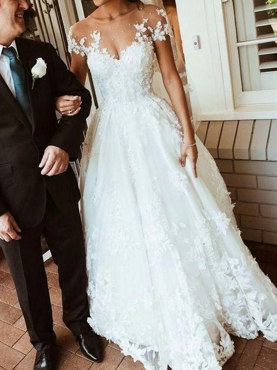 Custom Made Cap Sleeve Tulle White Wedding Dress, Elegant Wedding Gown -   16 wedding DIY dress ideas