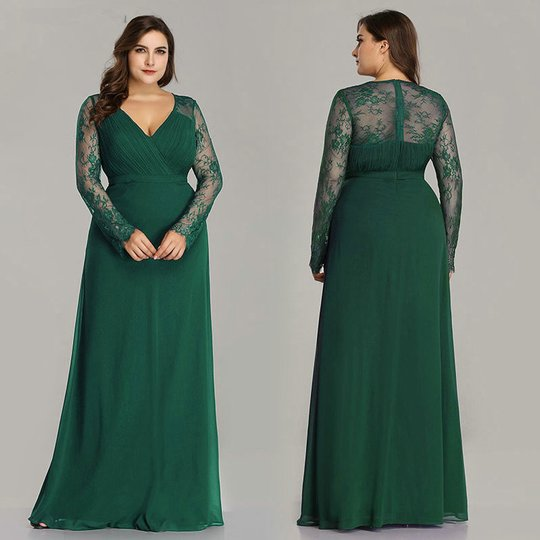Plus Size Long Sleeve Lace V-Neck Evening Dress Online -   17 dress Plus Size with sleeves ideas