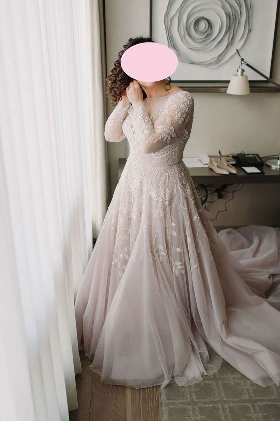 Blush Plus Size Wedding Dress,Modest Long Sleeve lace Wedding Dress from Sancta Sophia -   17 dress Plus Size with sleeves ideas