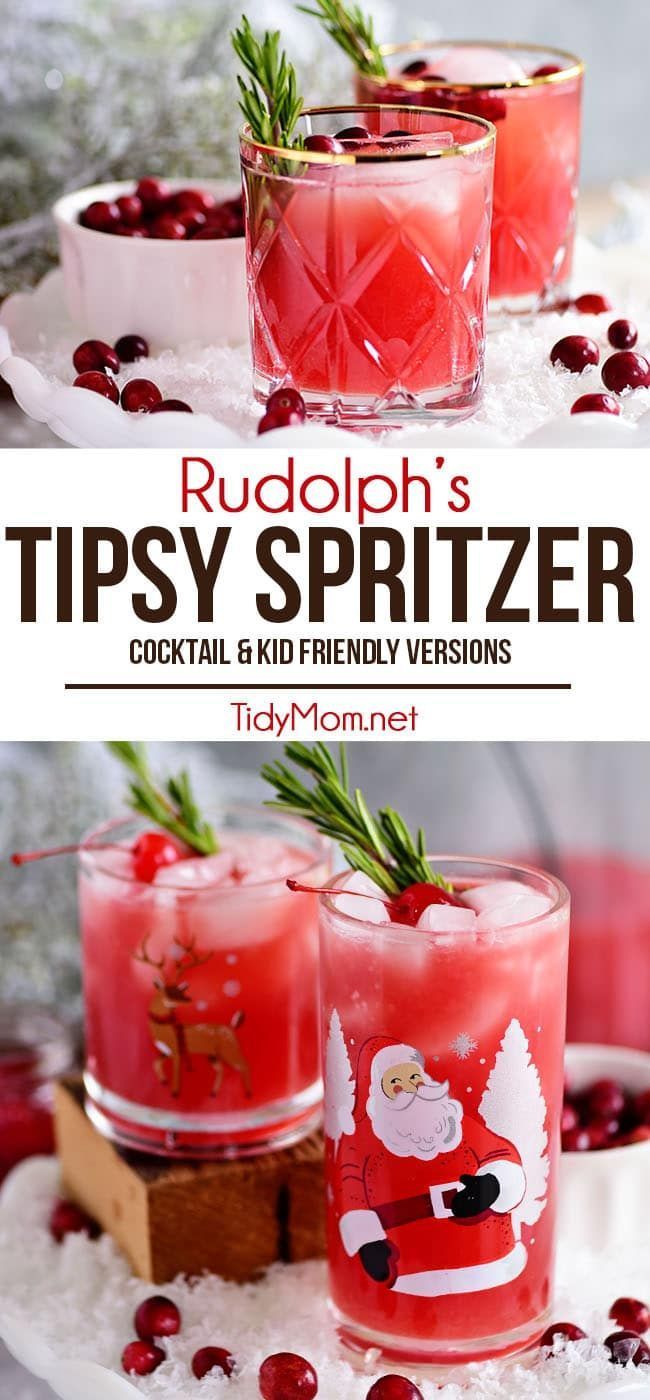 RUDOLPH'S TIPSY SPRITZER COCKTAIL (and kid-friendly version) -   17 holiday Cocktails vodka ideas