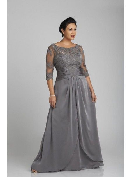 A-Line 3/4 Length Sleeves Lace Chiffon Mother of  The Bride Dresses 99503015 -   17 mother of the bride dress Plus Size ideas