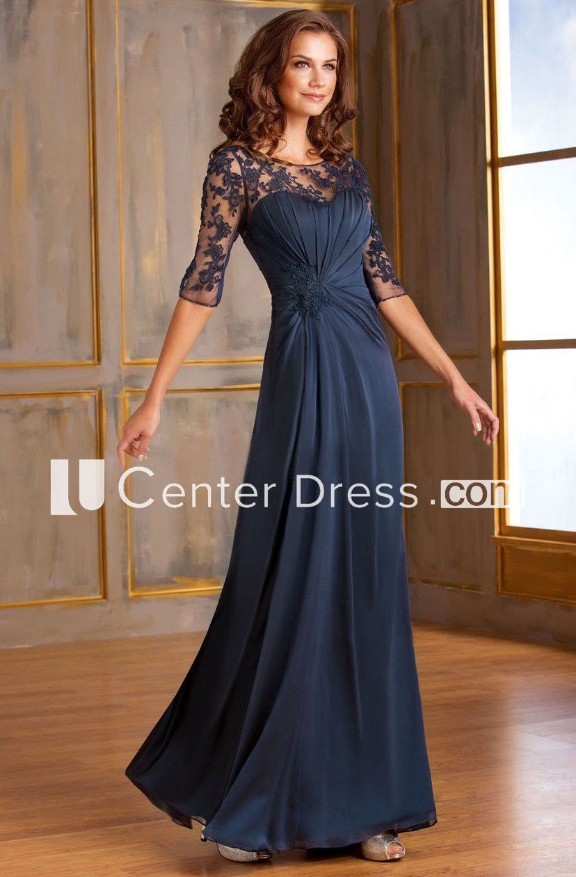 Half-Sleeved A-Line Long Mother Of The Bride Dress With Keyhole Back And Appliques -   17 mother of the bride dress Plus Size ideas