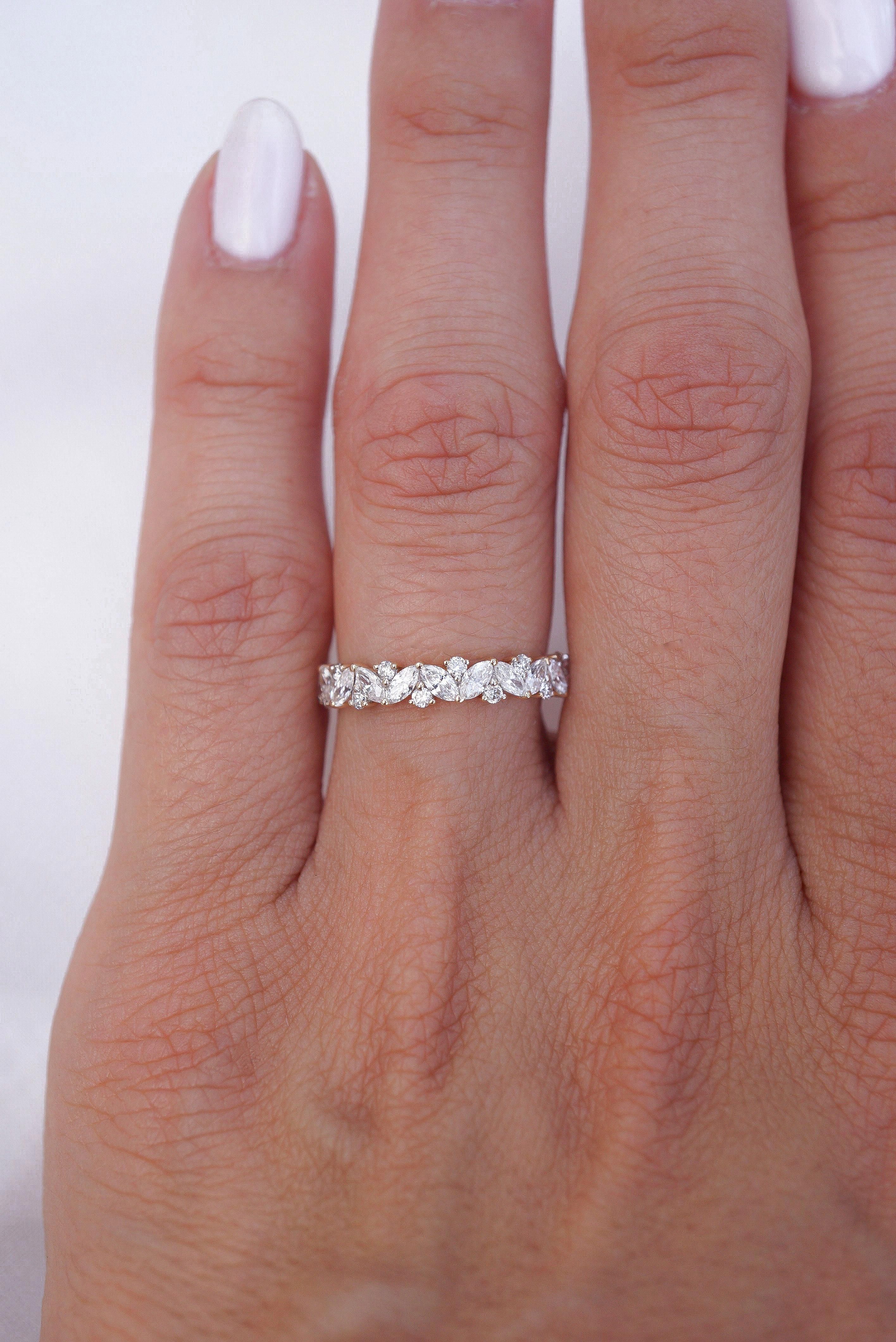 Modern Moissanite Engagement Ring Set 14K White Gold Engagement Rings Leaf Moissanite Ring with Matching Band - Fine Jewelry Ideas -   17 wedding Bands round ideas