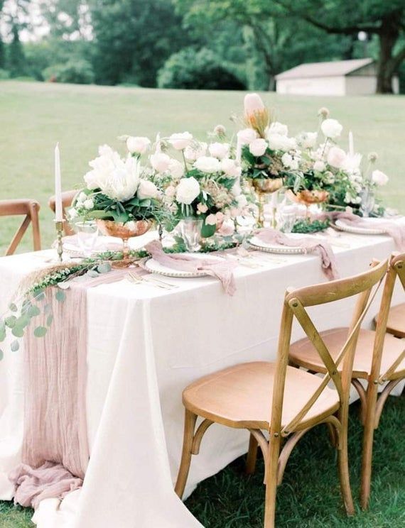 Romantic Wedding Rose Gold Table Runner Gauze Fabric, Blush Pink Reception Table Centerpiece Gauze, -   17 wedding Table romantic ideas