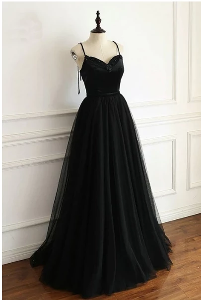 Black Tulle Spaghetti Straps Open Back Long Prom Dress, Black Party Gown ,4680 -   18 black dress Long ideas