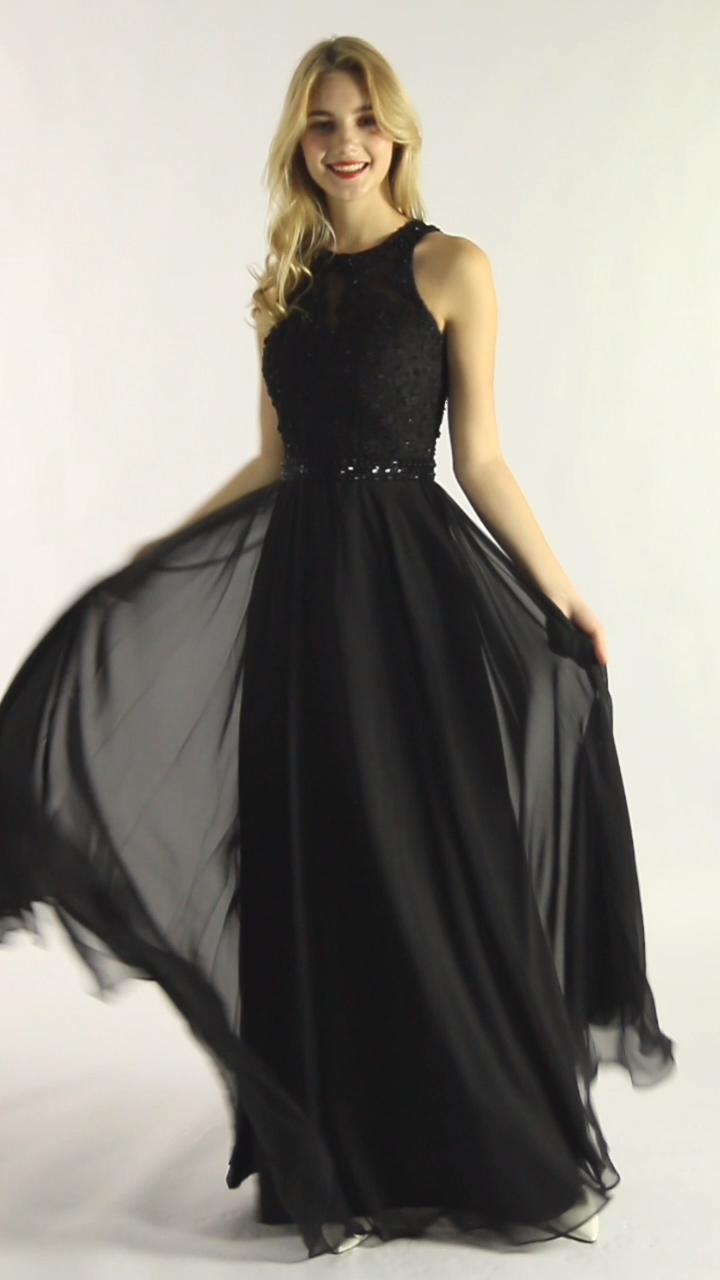 Say Hey to Classic Black Evening Dress Liz Open Back Chiffon Beaded Waistband Dress Black Long Gown -   18 black dress Long ideas