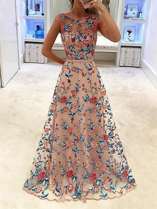 Evening Lace Embroidered Hollow Sleeveless Evening Dresses -   18 dress Maxi floral ideas